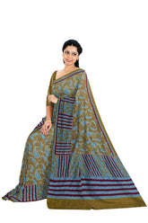 Olive Green Italian crepe with Kantha work - MIRASILKS Olive Green Italian crepe with Kantha work